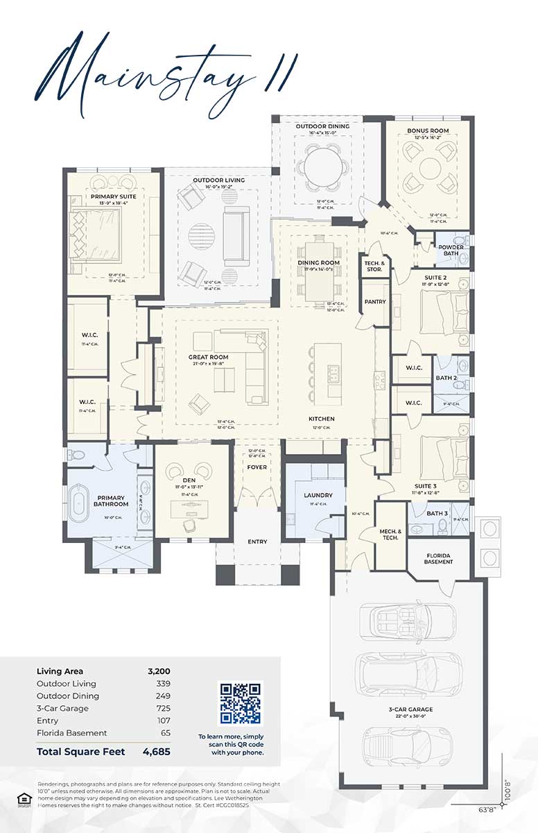 Mainstay II Custom home design floor plan by Lee Wetherington Homes of Sarasota, FL