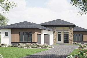 Coral model home rendering by Lee Wetherington Homes, a custom home builder in Lakewood Ranch, FL, featuring a modern coastal exterior and elegant curb appeal.