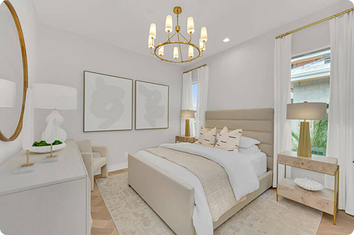 Bedroom interior designed by Lee Wetherington Homes, custom home builder Sarasota