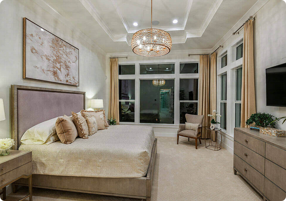 Bedroom designed by Lee Wetherington Homes, luxury custom home builder Sarasota