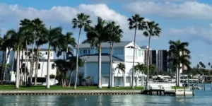 Luxury waterfront home elevated to protect against flooding and storm surge damage